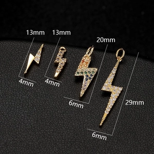 14K gold lightning bolt charms with colorful zircon stones in various sizes for DIY jewelry