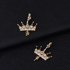 Pendentif couronne en or 14K avec zircons et base perle pour la bijouterie
