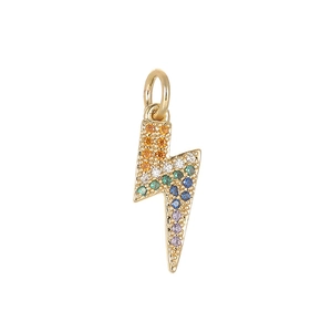 Hip Hop Copper Lightning Bolt Pendant Colorful Zirconia Inlaid Charm For DIY Jewelry Making Gold Plated Minimalist Necklace Accessory