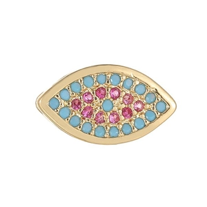 Ethnic style golden evil eye charm with blue turquoise and pink zircon inlay