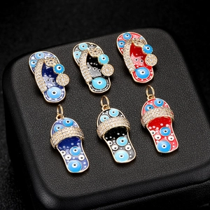 Set of 14K gold plated slipper pendants with evil eye pattern and zircon stones