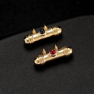 14K gold plated cylindrical jewelry pendant with micro-inset gemstones and dual hooks