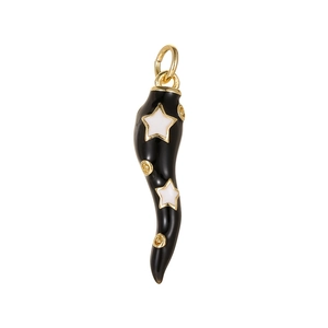 Fashion cow print chili pendant with white stars and gold accents on a polished surface