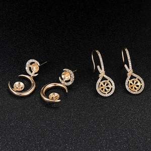 Elegant 925 silver needle gold earrings settings with cubic zirconia for pearl mounting