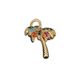Pendentif palmier plaqué or 14K avec zircons colorés pour la création de bijoux DIY