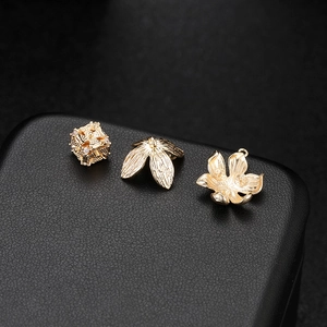 Diy Jewelry Making Accessories Copper Gold Plated Flower Bead Caps Spacers Hollow Cube Rhinestone Charms Pendants Findings