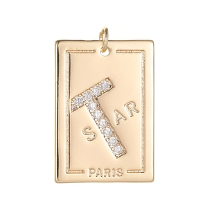 Pendente rettangolare placcato oro 14K con intarsio STAR in zircone e incisione Paris