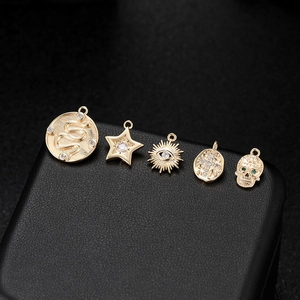 14K Gold Plated Copper Micro Pave Rhinestone Star Evil Eye Snake Skull Cross Pendant DIY Jewelry Making Charms Accessory