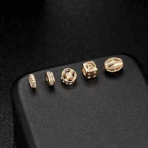 5 styles of 14K gold plated spacers and beads with zircon inlay for jewelry making