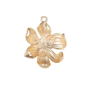 Gold-plated 14K flower pendant for DIY jewelry making with textured petals and center stamens