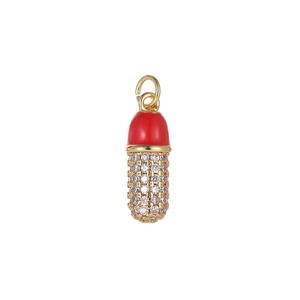 Ciondolo creativo a capsula in oro 14K con smalto rosso e pavé per collane