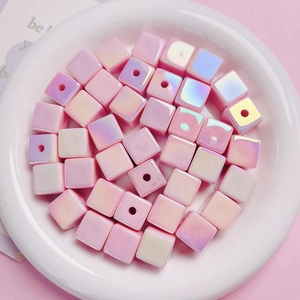 Pink AB coating cube beads for DIY crafts jewelry making with vertical center hole