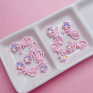Set mit 7 rosa Schleifen und Sternanhängern aus Legierung mit Zirkon für DIY-Schmuck
