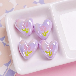 Iridescent heart beads set with tulip pattern for DIY jewelry and phone chain making