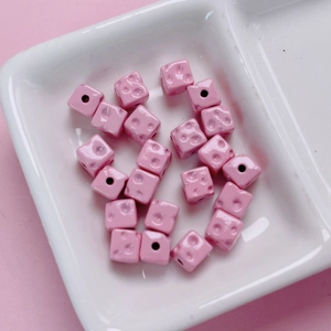 7mm pink cheese cube beads in gloss finish for DIY jewelry and phone chain making