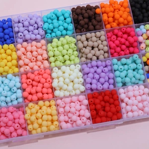 Colorful 6/8mm rubber matte beads kit for DIY jewelry making in clear organizer box
