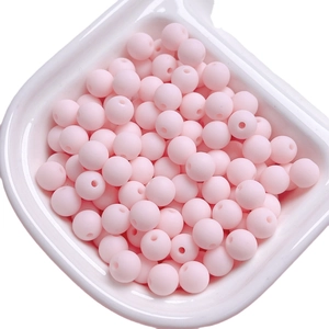 Matte pink 6mm rubber finish round beads for DIY handmade jewelry and phone chains