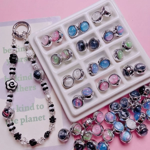 Dreamy Glitter Acrylic Round Star Beads Silver Border DIY Jewelry Making Material For Necklace Phone Chain Accessory Women