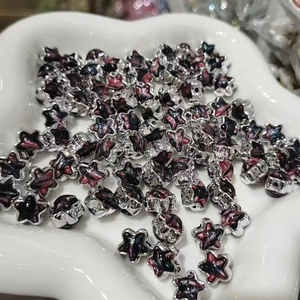 Star-shaped acrylic beads with silver metallic frame and marble texture for DIY jewelry