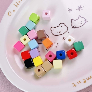 Colorful 12mm acrylic square beads with macaron tones for DIY jewelry making and crafts