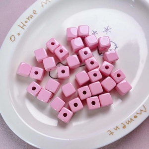 Glossy 12mm pink acrylic square beads for DIY mobile chains and jewelry accessories