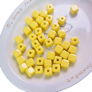 12mm yellow acrylic square beads with central hole for DIY jewelry making