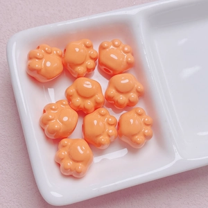 Lindas cuentas de acrílico de pata de gato naranja con agujero para hacer joyas a mano