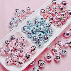 Cuentas Redondas de Acrílico Pintadas a Mano Efecto Espejo Plata Oro Cuentas Sueltas Con Perlas Artificiales de Imitación Strass para Joyería DIY