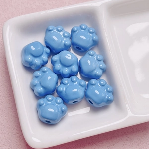 Lindas cuentas de pata de gato de acrílico azul claro con agujero para joyería artesanal DIY