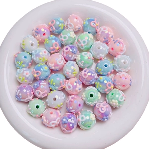 Gekleurde gemengde macaron acryl kralen met 3D-bloemmotieven voor DIY sieraden