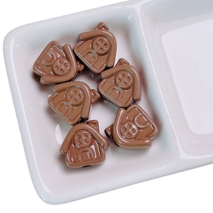 Handmade brown house-shaped acrylic beads for DIY jewelry with a glossy finish
