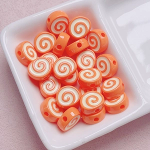 Acrylic orange and white spiral beads for DIY crafts, narutomaki style resin charms