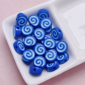 Blue acrylic Swiss roll beads with spiral patterns for DIY jewelry making and crafts