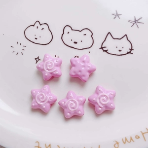 Five-piece set of pink acrylic star beads with cream swirl detail for DIY craft accessories