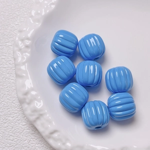 Sky blue pumpkin-shaped acrylic beads with ribbed texture for DIY jewelry making