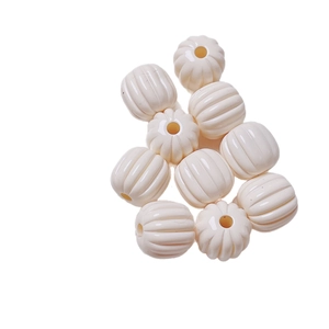 Creamy white pumpkin acrylic beads with vertical ridges and gloss for DIY jewelry making