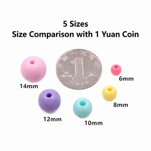Perles en acrylique macaron colorées de 6mm à 14mm avec pièce pour échelle de taille