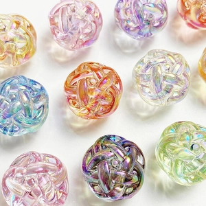Perline a Sfera Intrecciate in Acrilico Iridescente Rivestimento UV Arcobaleno Sfera Cava Intrecciata per Fai da Te Gioielli