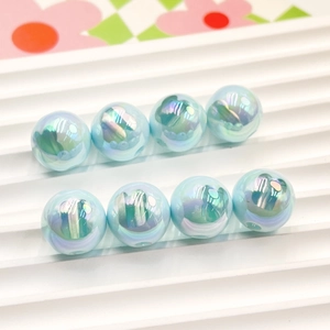 Set of 8 light blue UV plated 16mm rabbit beads with iridescent finish for DIY jewelry