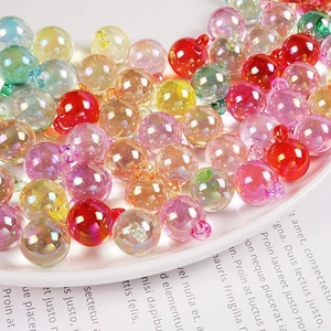 Colorful 16mm aurora UV plated acrylic beads with hanging loops for DIY jewelry making