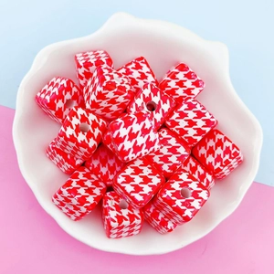 Cuentas cuadradas de acrílico de 14mm con estampado pata de gallo para joyería y colgantes