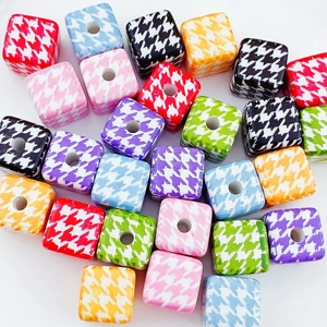 Cuentas cuadradas de acrílico de 14mm con estampado de pata de gallo para joyería DIY