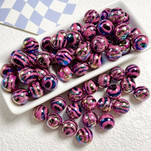 Perle rotonde zebrate rosa e viola con rivestimento UV per la creazione di gioielli fai da te