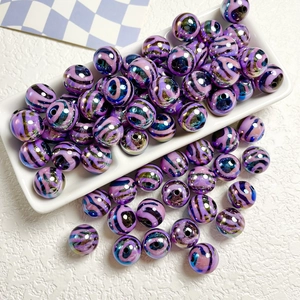 Macro di perline rotonde a righe viola con placcatura UV per creazione gioielli DIY