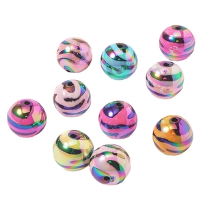 Perle rotonde colorate con strisce zebrate e placcatura UV per gioielli fai-da-te e catene