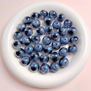 16mm dark blue glitter acrylic beads with black heart pattern for DIY jewelry making