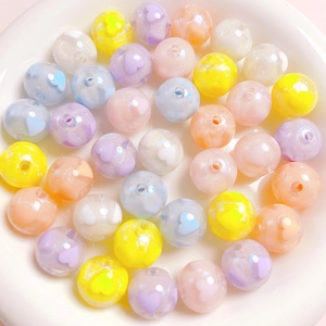Colorful 16mm candy acrylic round beads with glitter heart pattern for DIY jewelry
