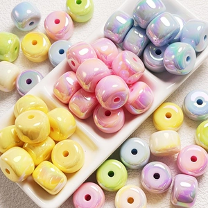 Iridescent Acrylic Donut Beads Macaron Color Lacquered Beads For DIY Jewelry Making Phone Straps Accessories