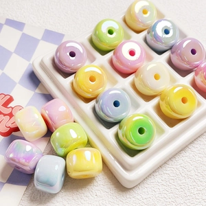 Colorful macaron acrylic beads in square and donut shapes for DIY jewelry making
