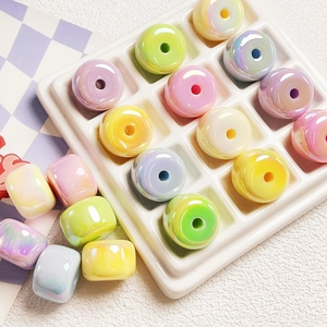 Colorful macaron gradient acrylic beads in round and barrel shapes for DIY jewelry making